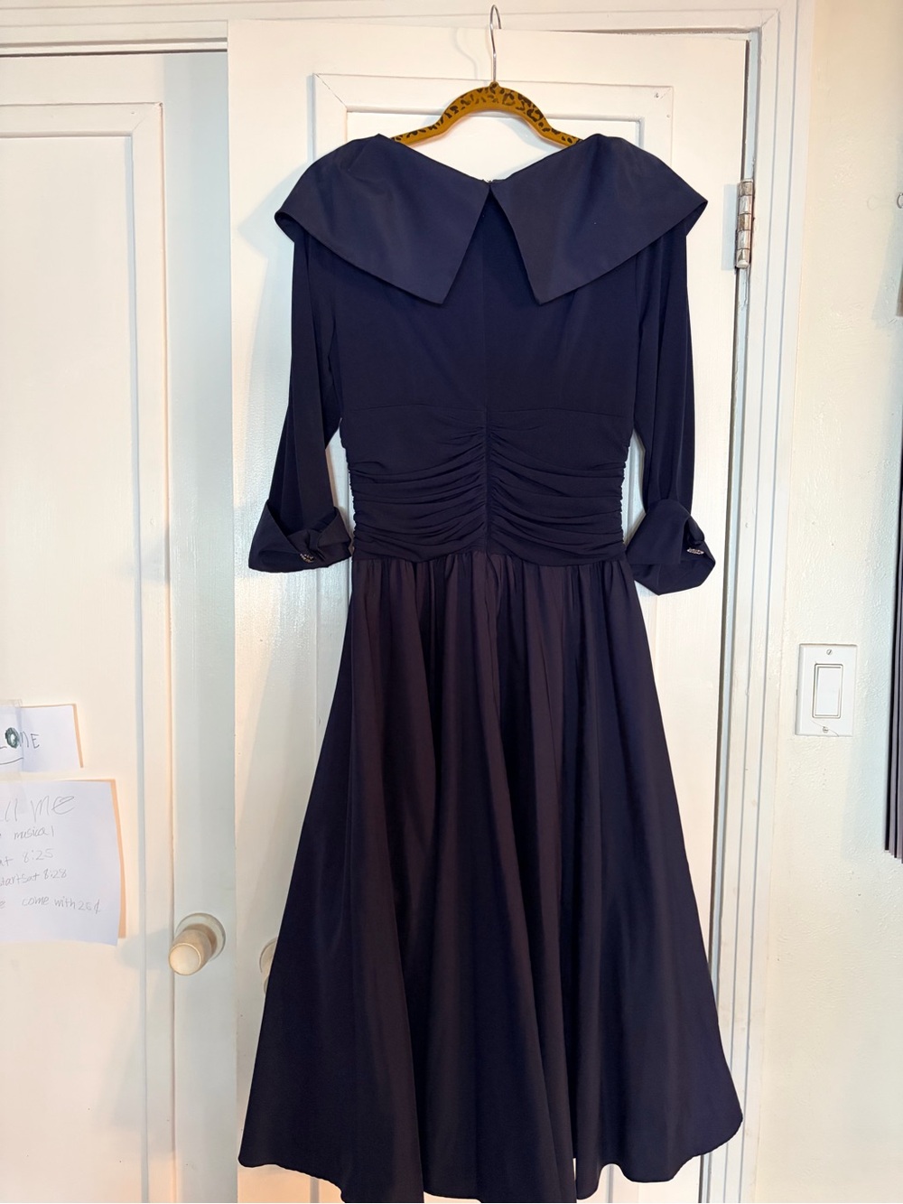 Jessica Navy Midi Dress with Rouched Waist - Picture 3 of 6